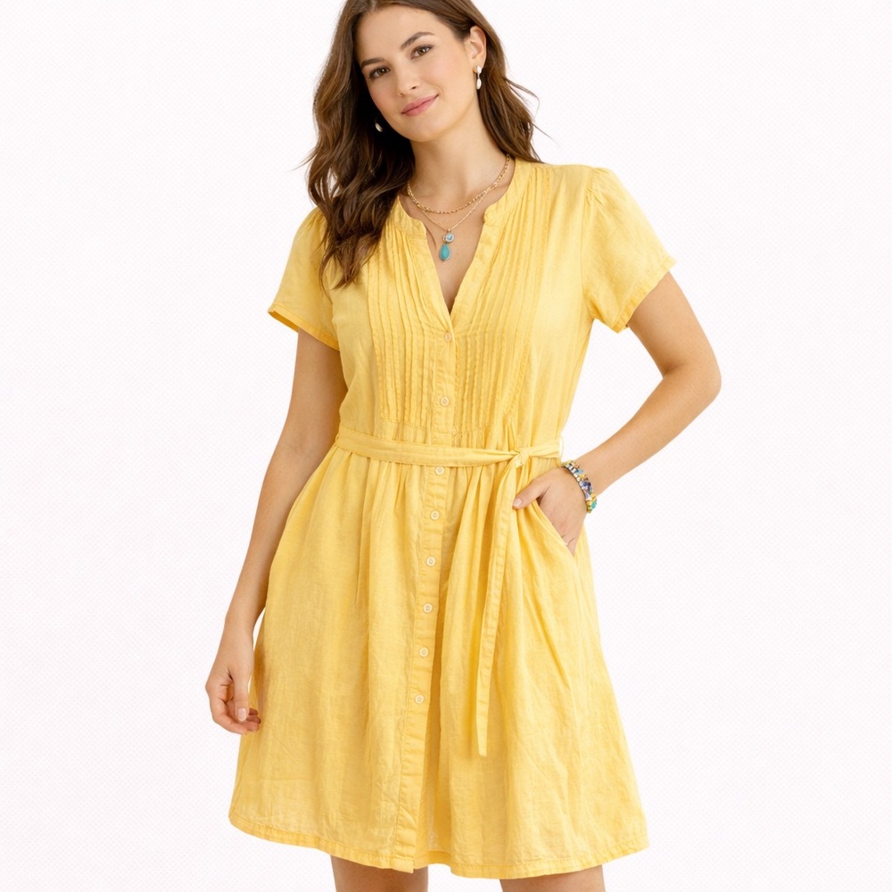 Urban outfitters Yellow Cotton Button-Front Short Sleeve Dress - size s
